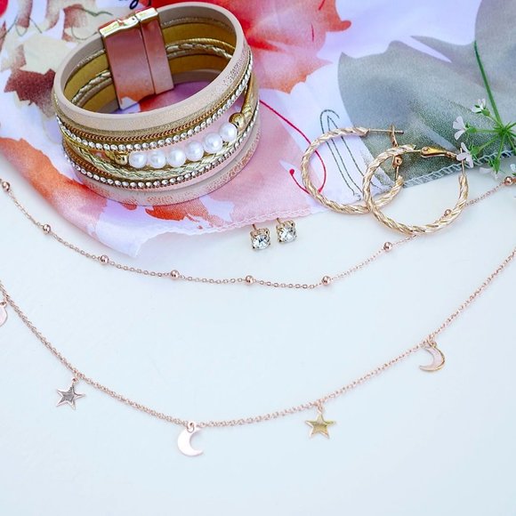 Jewelry - S925 Rose Gold Moon Star Layered Necklace